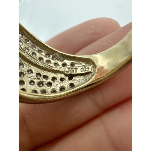 J&T 925 Sterling Silver 14k Gold Vermeil C Z Cross Ring Size 7 - Picture 5 of 7